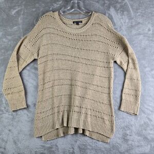 Cable & Gauge‎ Sweater Womens Medium Tan Open Knit Long Sleeve Beachy Nautical